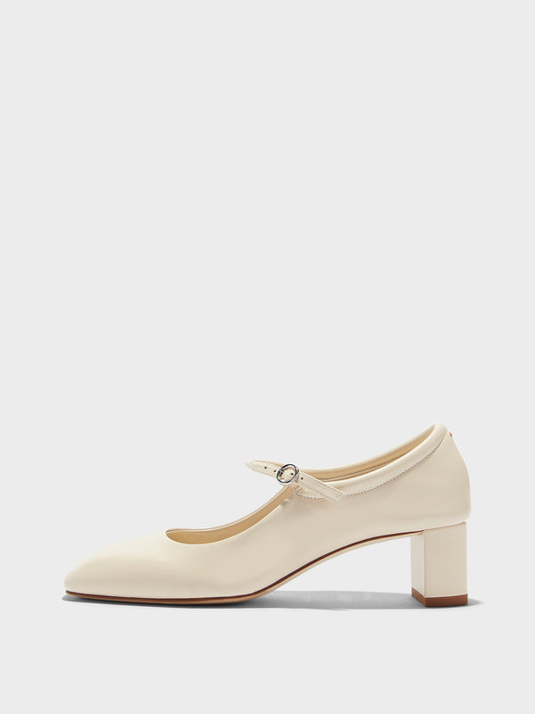 Aeyde | Lina Leather Pumps for Women | Creamy Nappa | Square Toe | Low Heel | Side View