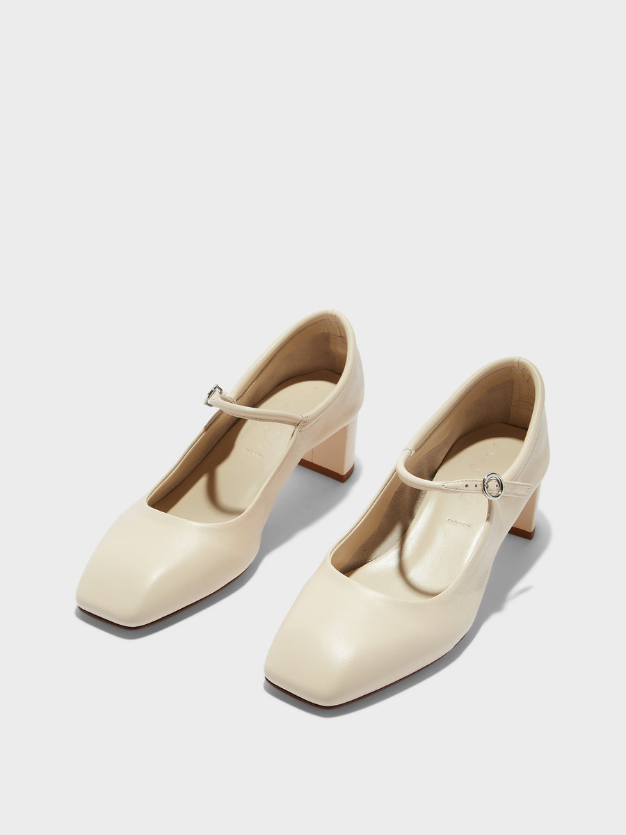 Aeyde | Lina Leather Pumps for Women | Creamy Nappa | Square Toe | Low Heel | Luxury Materials | Handmade in Italy