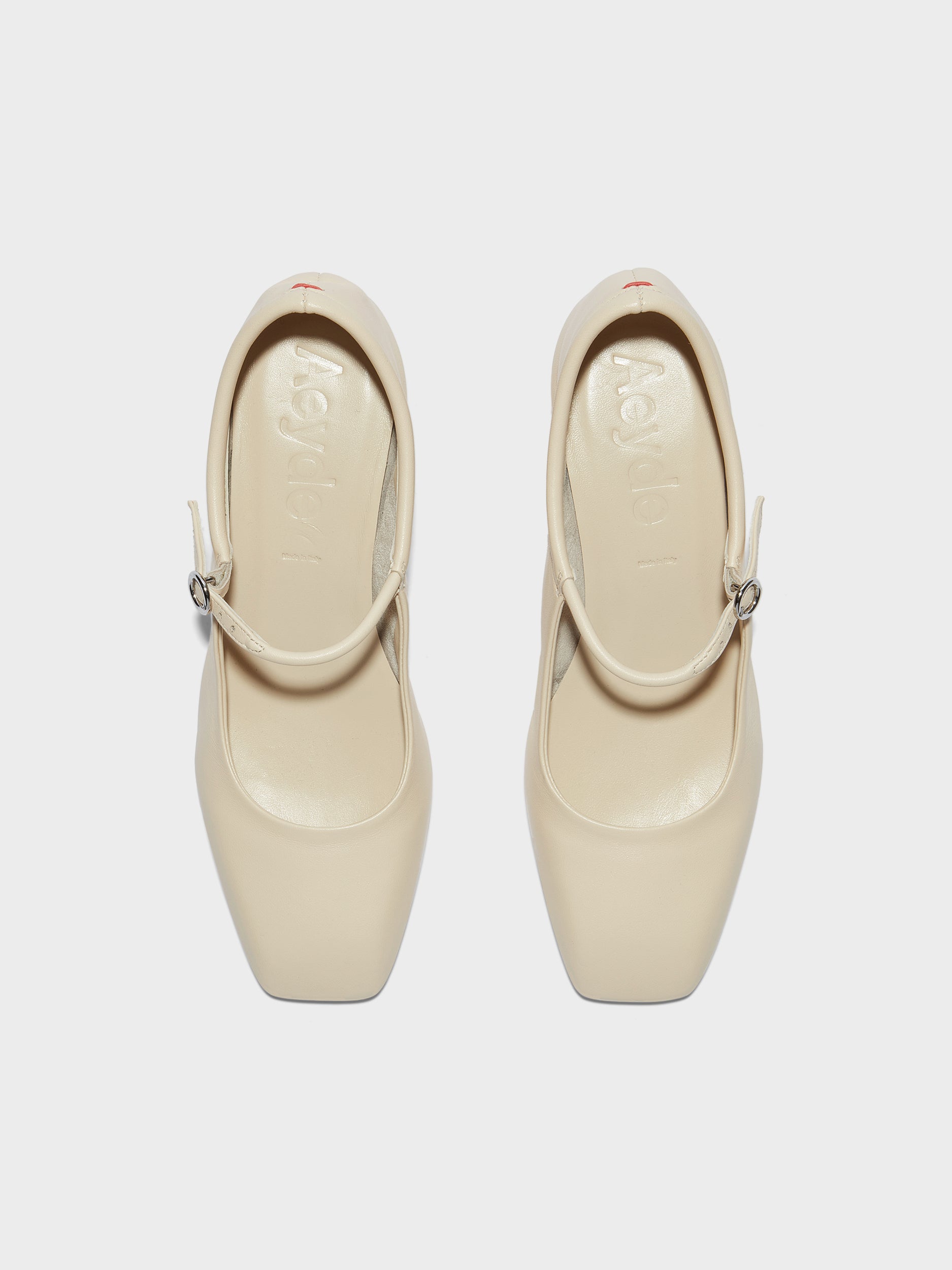 Aeyde | Lina Leather Pumps for Women | Creamy Nappa | Square Toe | Low Heel | Front View
