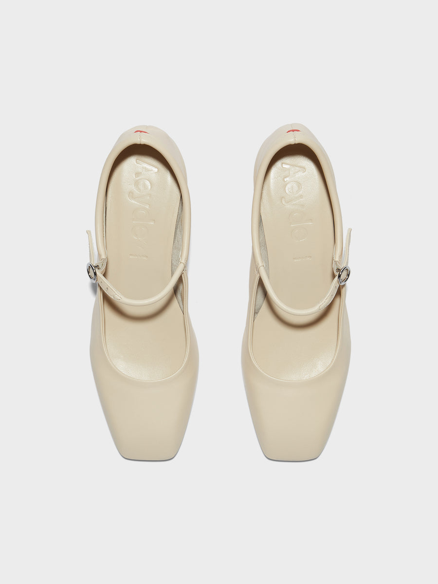 Aeyde | Lina Leather Pumps for Women | Creamy Nappa | Square Toe | Low Heel | Front View
