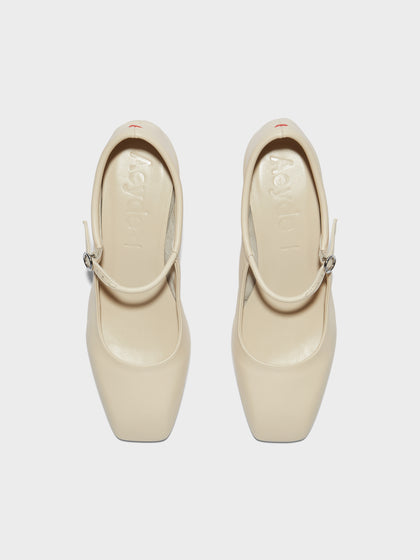 Aeyde | Lina Leather Pumps for Women | Creamy Nappa | Square Toe | Low Heel | Front View