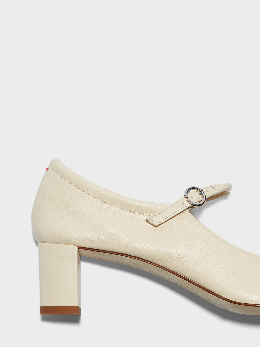 Aeyde | Lina Leather Pumps for Women | Creamy Nappa | Square Toe | Low Heel | Heel Details