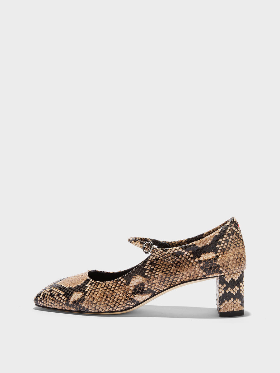 Aeyde | Lina Leather Pumps for Women | Hazelnut Snake | Square Toe | Low Heel | Side View