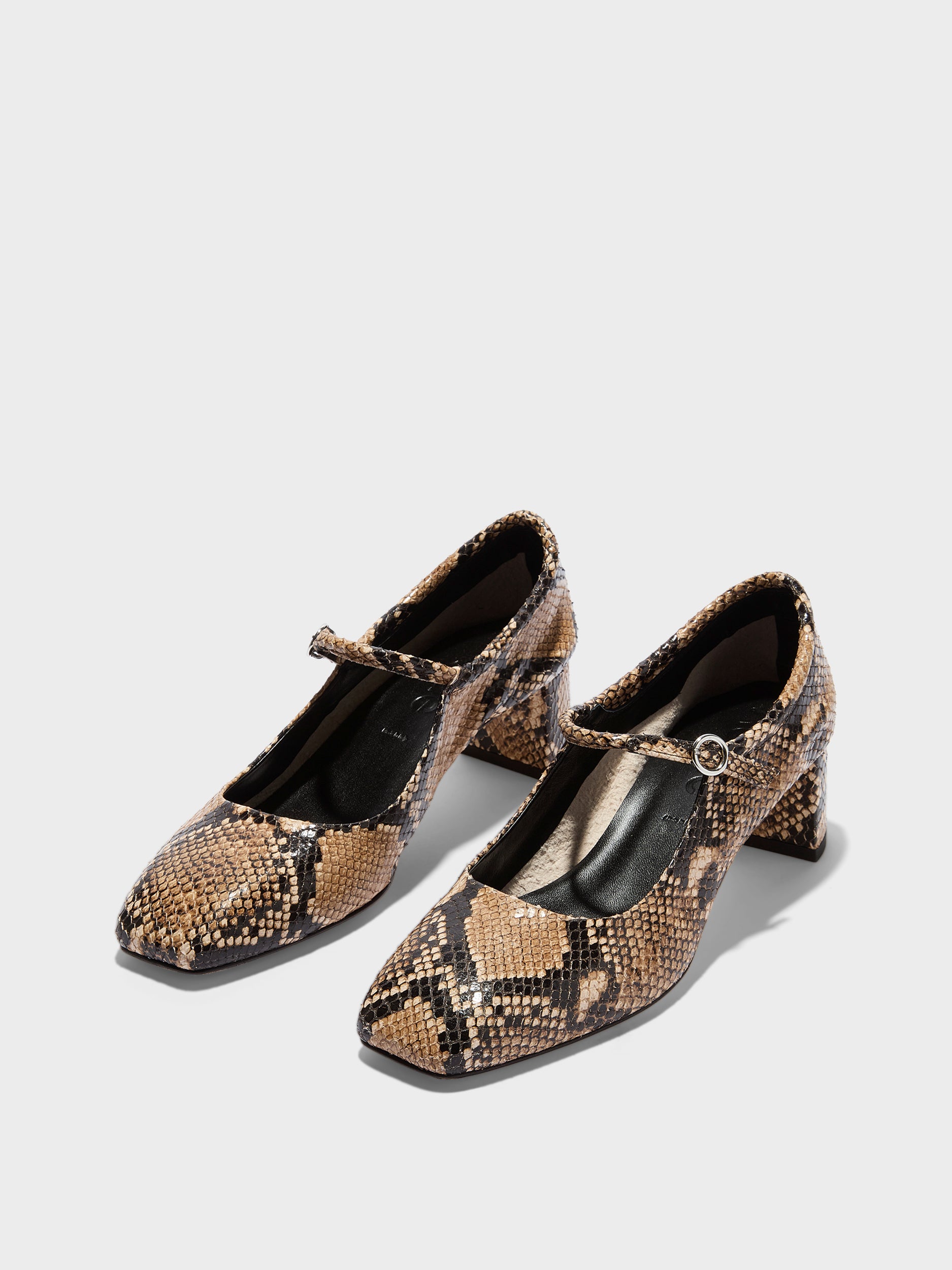 Aeyde | Lina Leather Pumps for Women | Hazelnut Snake | Square Toe | Low Heel | Luxury Materials | Handmade in Italy