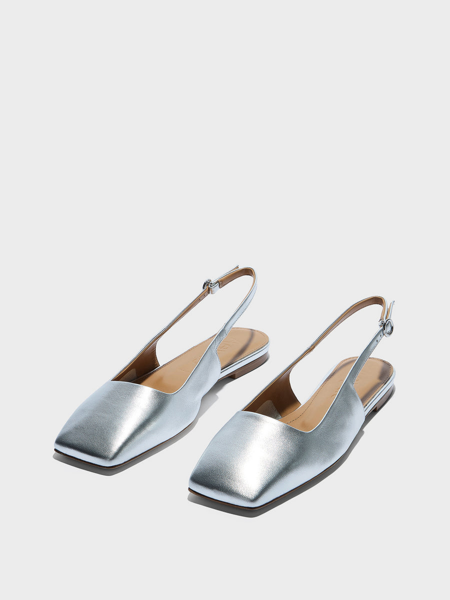 Aeyde | Liya Leather Flats for Women | Silver Nappa | Square Toe | Flat Heel | Luxury Materials | Handmade in Italy
