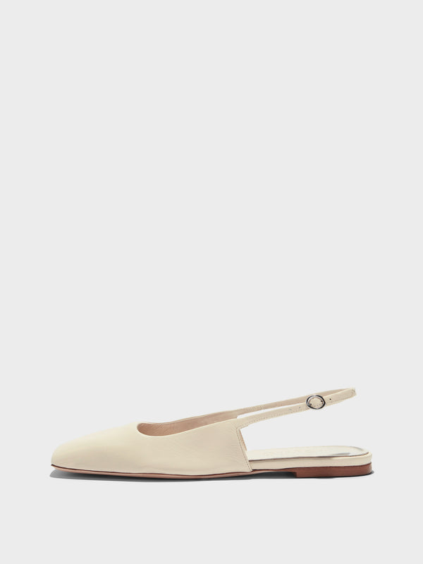 Aeyde | Liya Leather Flats for Women | Creamy Nappa | Square Toe | Flat Heel | Side View