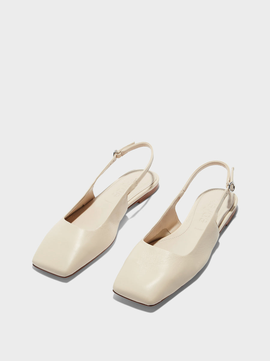 Aeyde | Liya Leather Flats for Women | Creamy Nappa | Square Toe | Flat Heel | Luxury Materials | Handmade in Italy