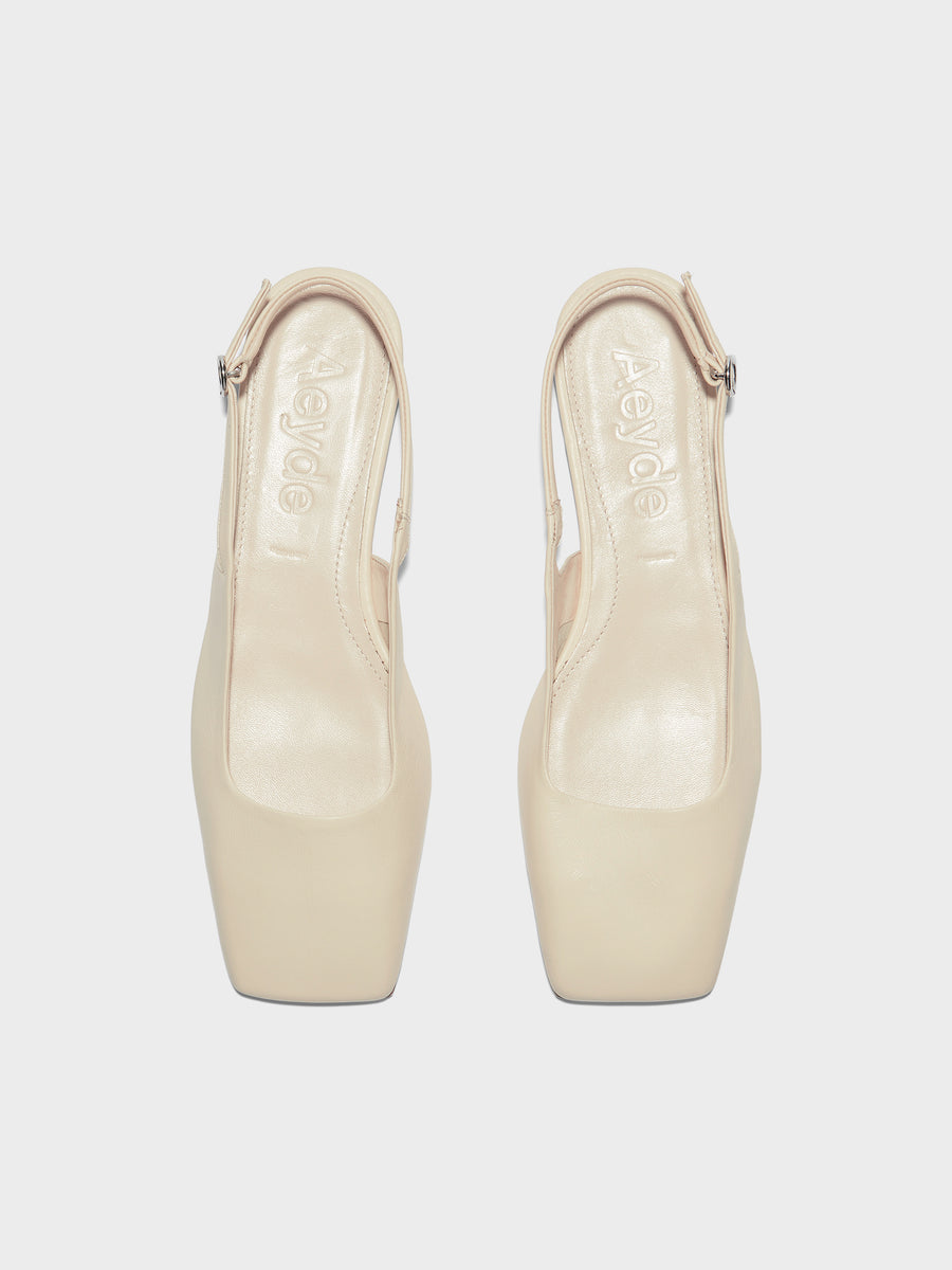 Aeyde | Liya Leather Flats for Women | Creamy Nappa | Square Toe | Flat Heel | Front View