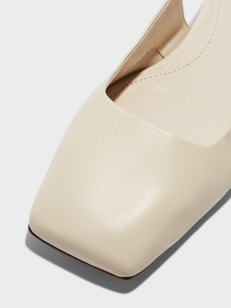 Aeyde | Liya Leather Flats for Women | Creamy Nappa | Square Toe | Flat Heel | Heel Details