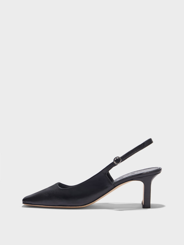 Aeyde | Liza Leather Pumps for Women | Black Nappa | Square Toe | Low Heel | Side View