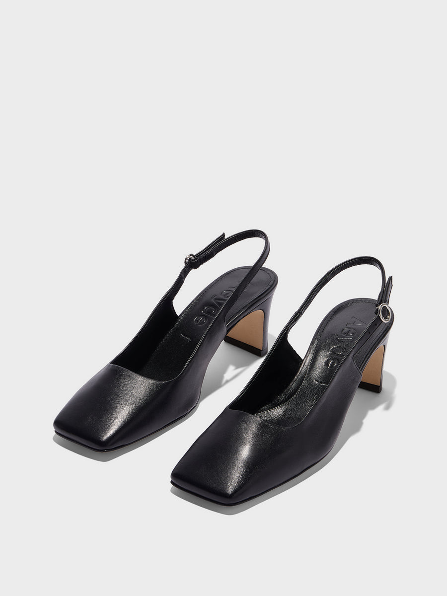 Aeyde | Liza Leather Pumps for Women | Black Nappa | Square Toe | Low Heel | Luxury Materials | Handmade in Italy
