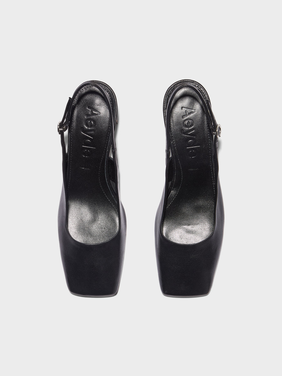 Aeyde | Liza Leather Pumps for Women | Black Nappa | Square Toe | Low Heel | Front View