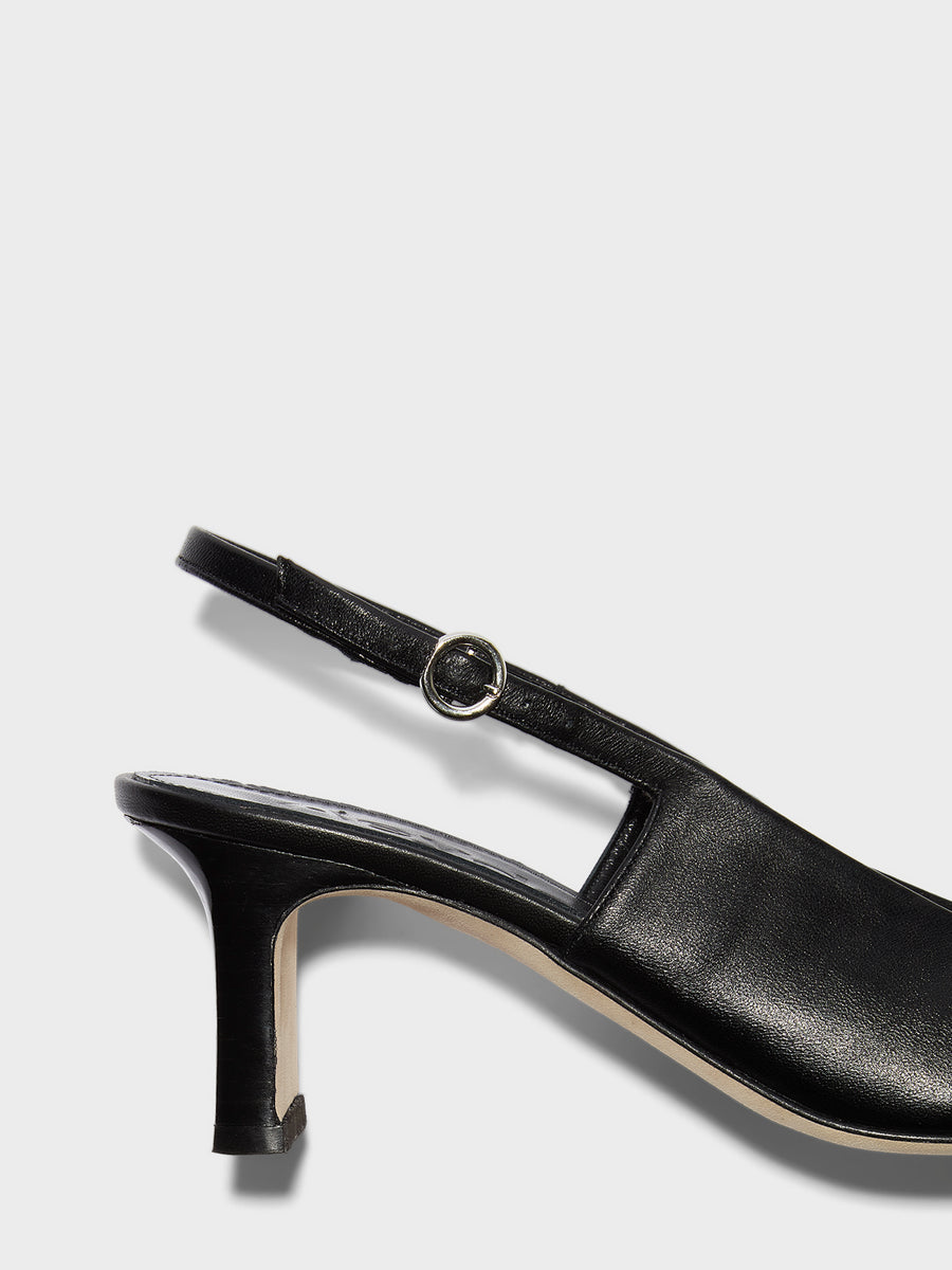 Aeyde | Liza Leather Pumps for Women | Black Nappa | Square Toe | Low Heel | Heel Details