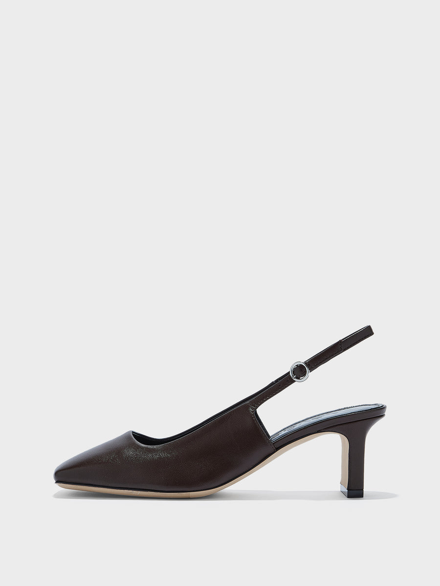 Aeyde | Liza Leather Pumps for Women | Moka Nappa | Square Toe | Low Heel | Side View