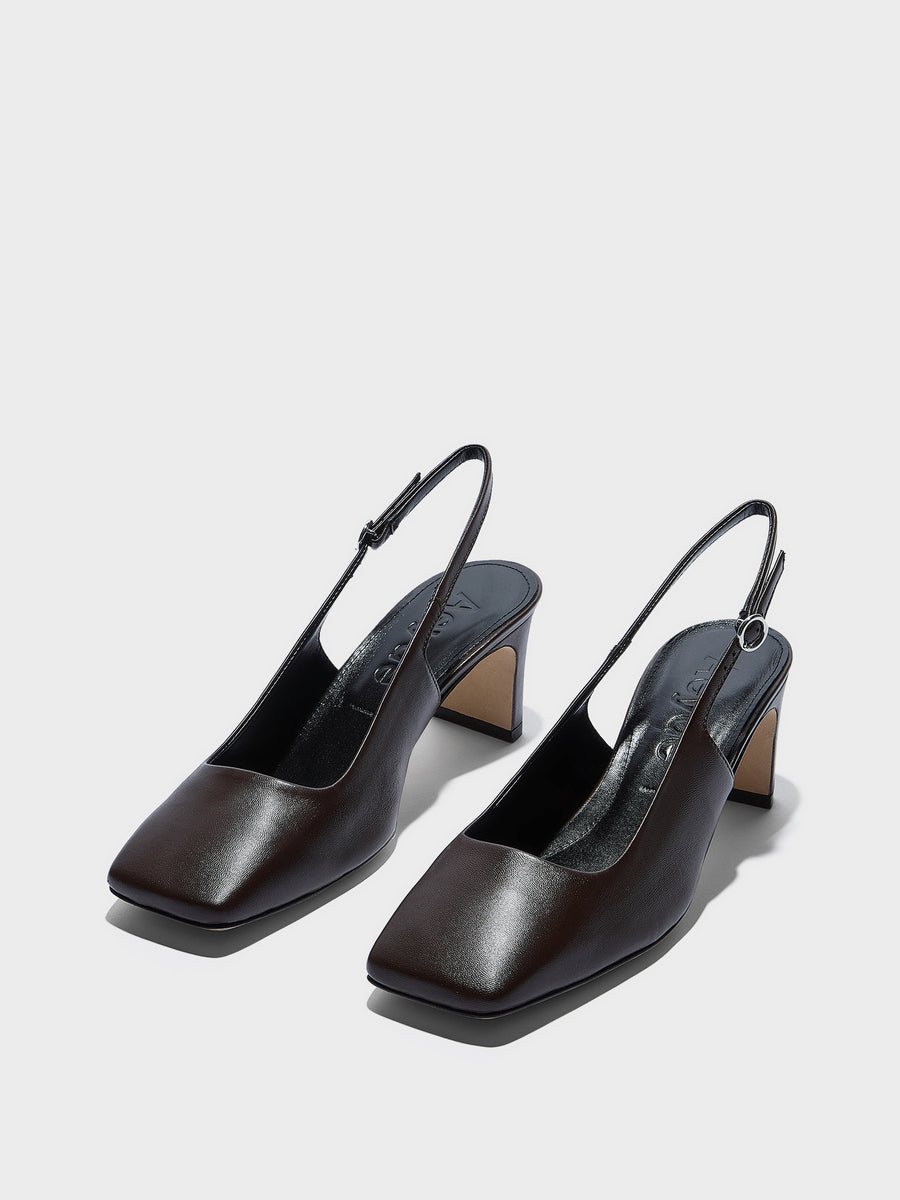 Aeyde | Liza Leather Pumps for Women | Moka Nappa | Square Toe | Low Heel | Luxury Materials | Handmade in Italy
