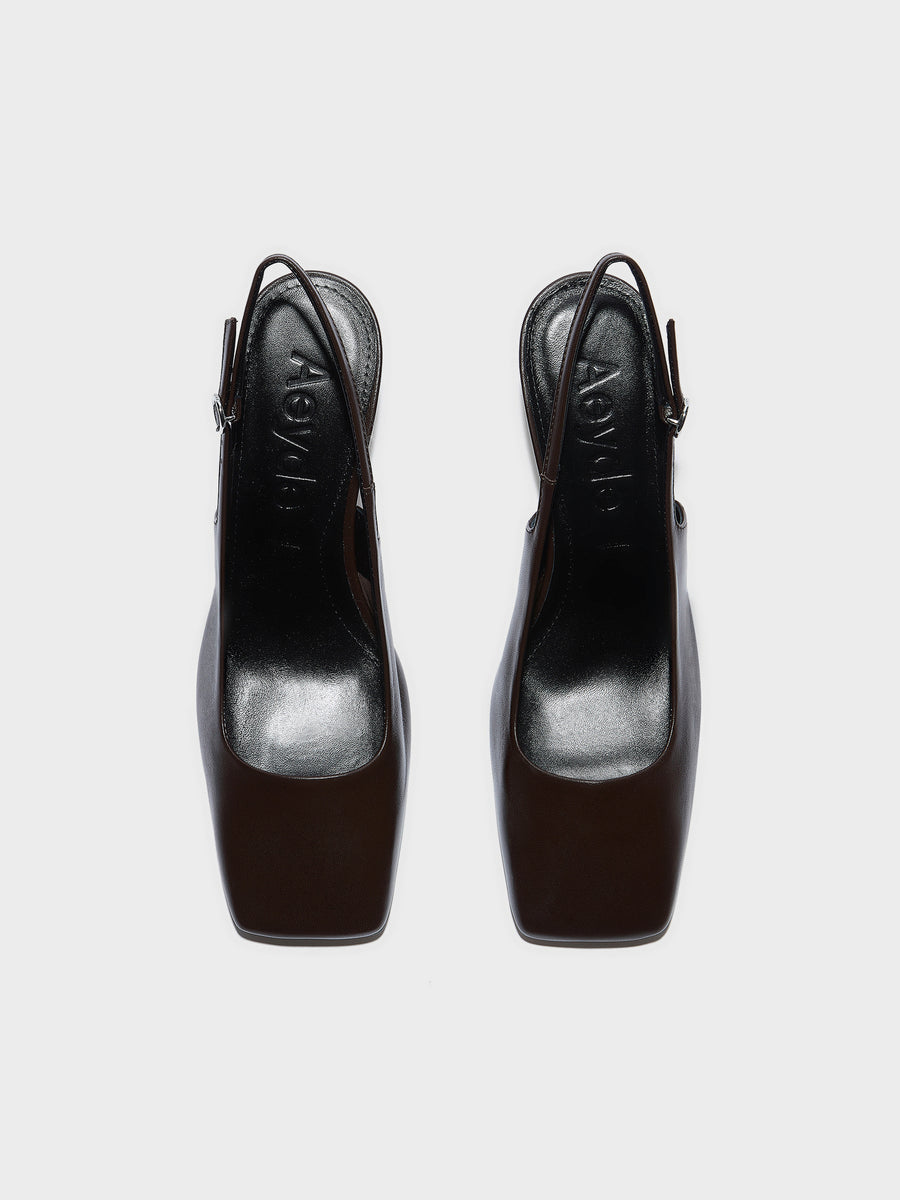 Aeyde | Liza Leather Pumps for Women | Moka Nappa | Square Toe | Low Heel | Front View