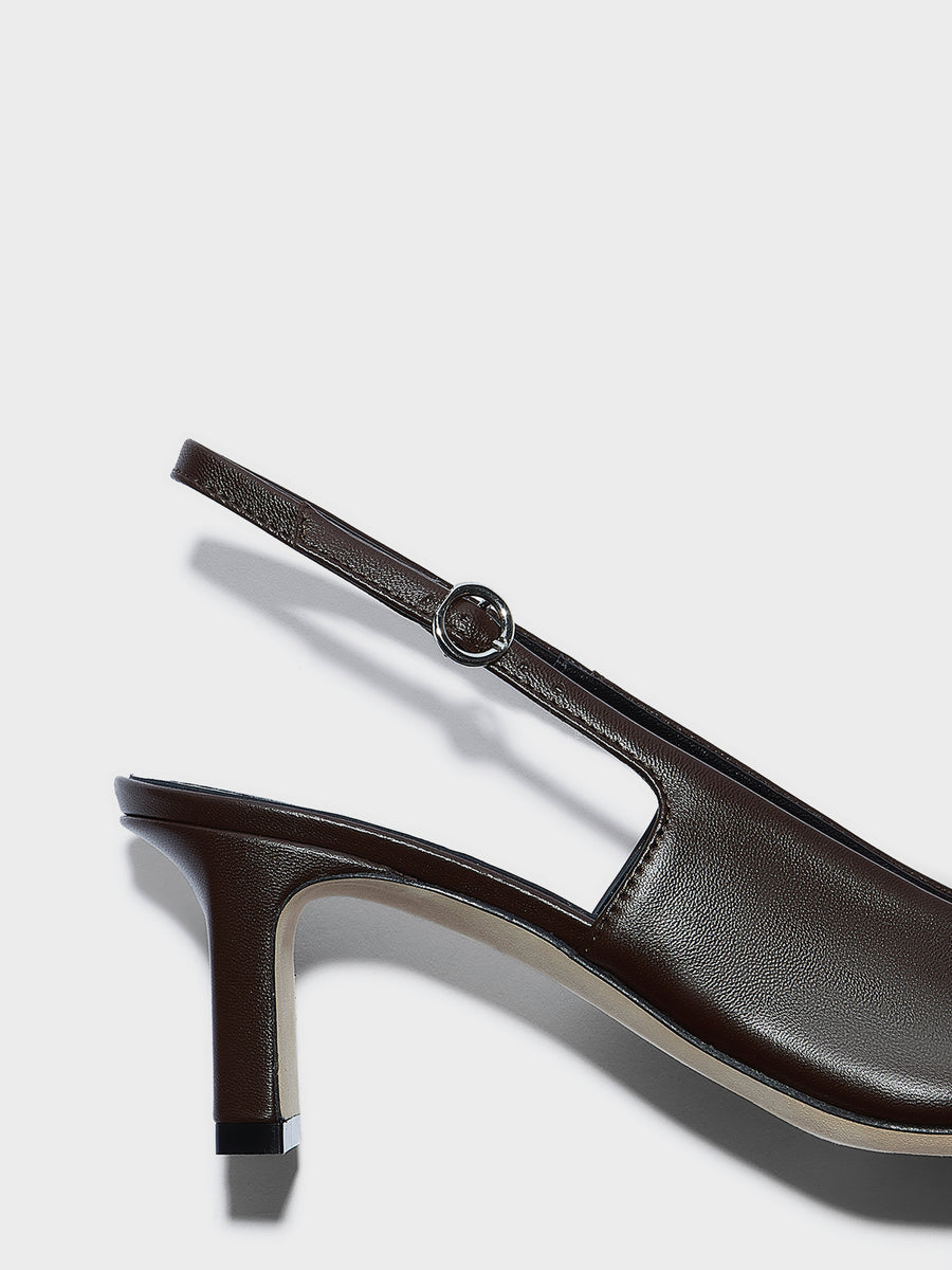 Aeyde | Liza Leather Pumps for Women | Moka Nappa | Square Toe | Low Heel | Heel Details
