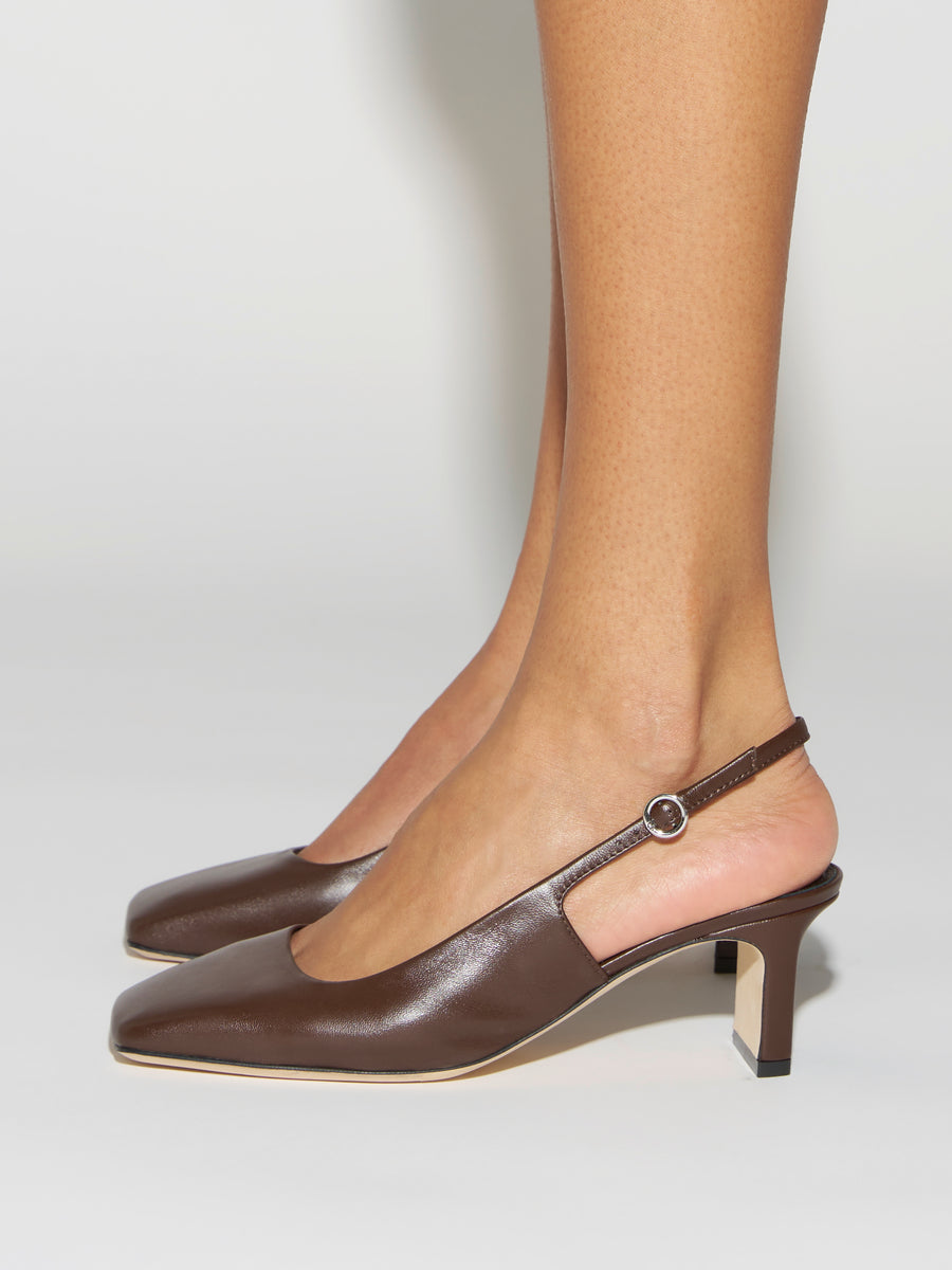 Aeyde | Liza Leather Pumps for Women | Moka Nappa | Square Toe | Low Heel | How to Style
