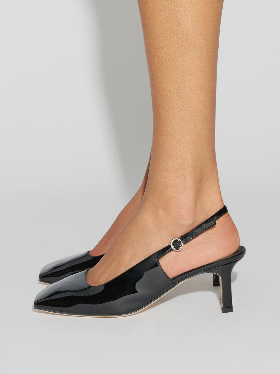 Aeyde | Liza Slingback Pumps Leather Pumps for Women | Black Patent | Square Toe | Mid Heel | How to Style