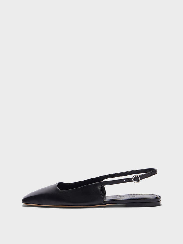 Aeyde | Liya Slingback Flats Leather Flats for Women | Black Nappa | Square Toe | Flat Heel | Side View