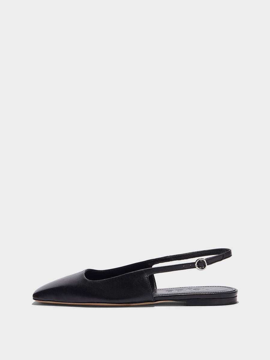 Aeyde | Liya Slingback Flats Leather Flats for Women | Black Nappa | Square Toe | Flat Heel | Side View