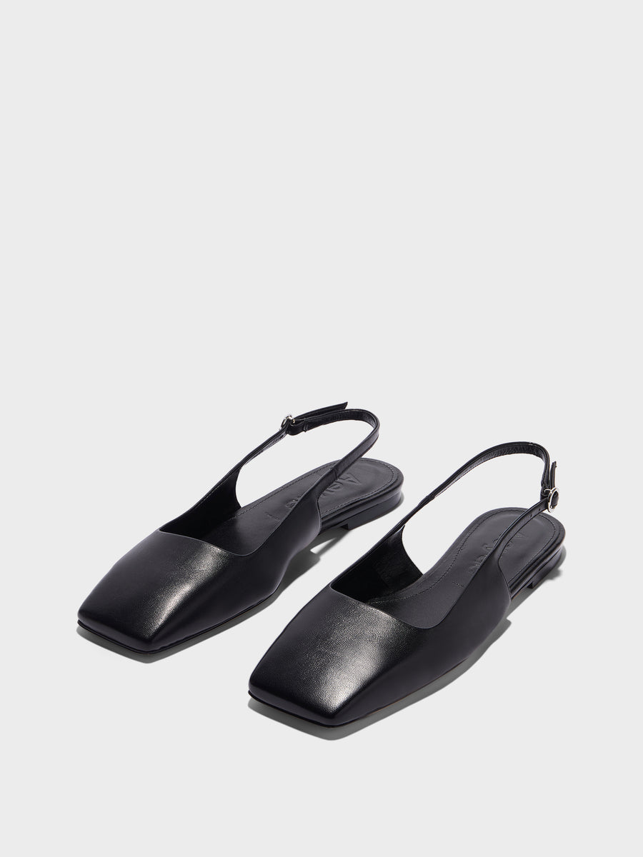Aeyde | Liya Slingback Flats Leather Flats for Women | Black Nappa | Square Toe | Flat Heel | Luxury Materials | Handmade in Italy