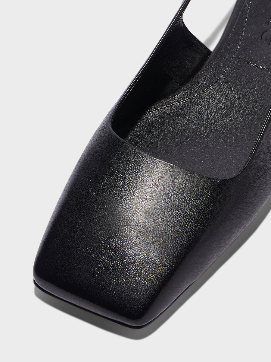 Aeyde | Liya Slingback Flats Leather Flats for Women | Black Nappa | Square Toe | Flat Heel | Heel Details