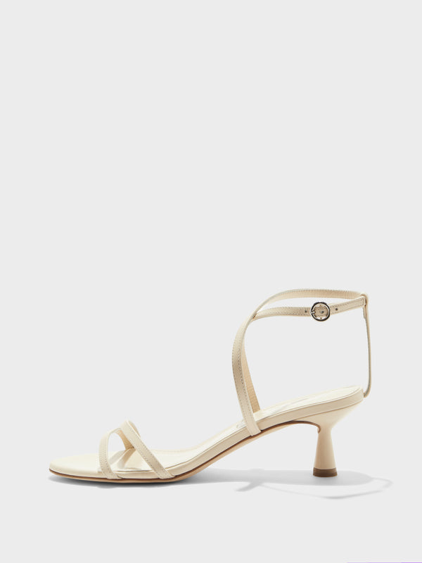 Aeyde | Maeve Leather Heeled Sandals for Women | Creamy Nappa | Round Toe | Mid Heel | Side View