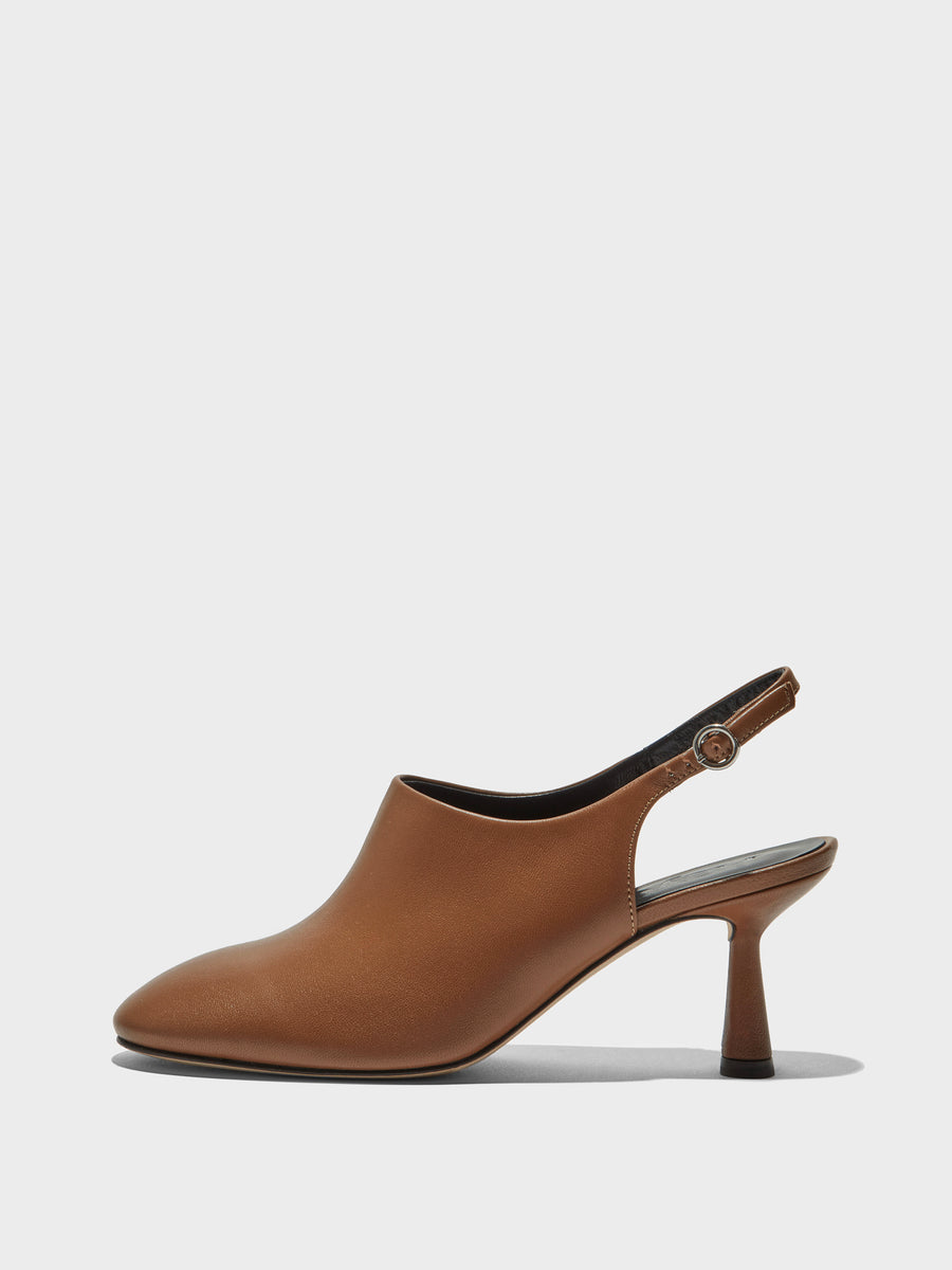 Aeyde | Malin Leather Pumps for Women | Tobacco Nappa | Round Toe | Mid Heel | Side View