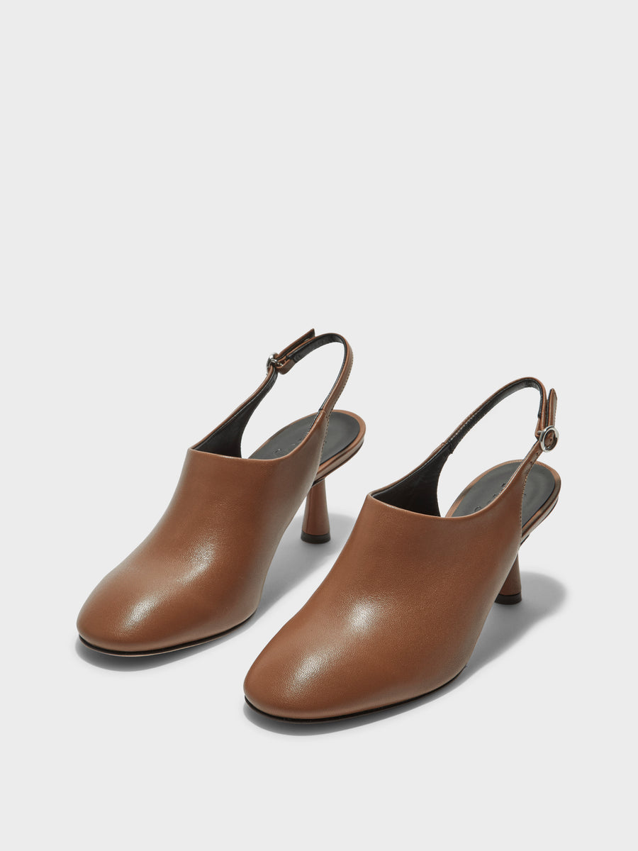 Aeyde | Malin Leather Pumps for Women | Tobacco Nappa | Round Toe | Mid Heel | Luxury Materials | Handmade in Italy