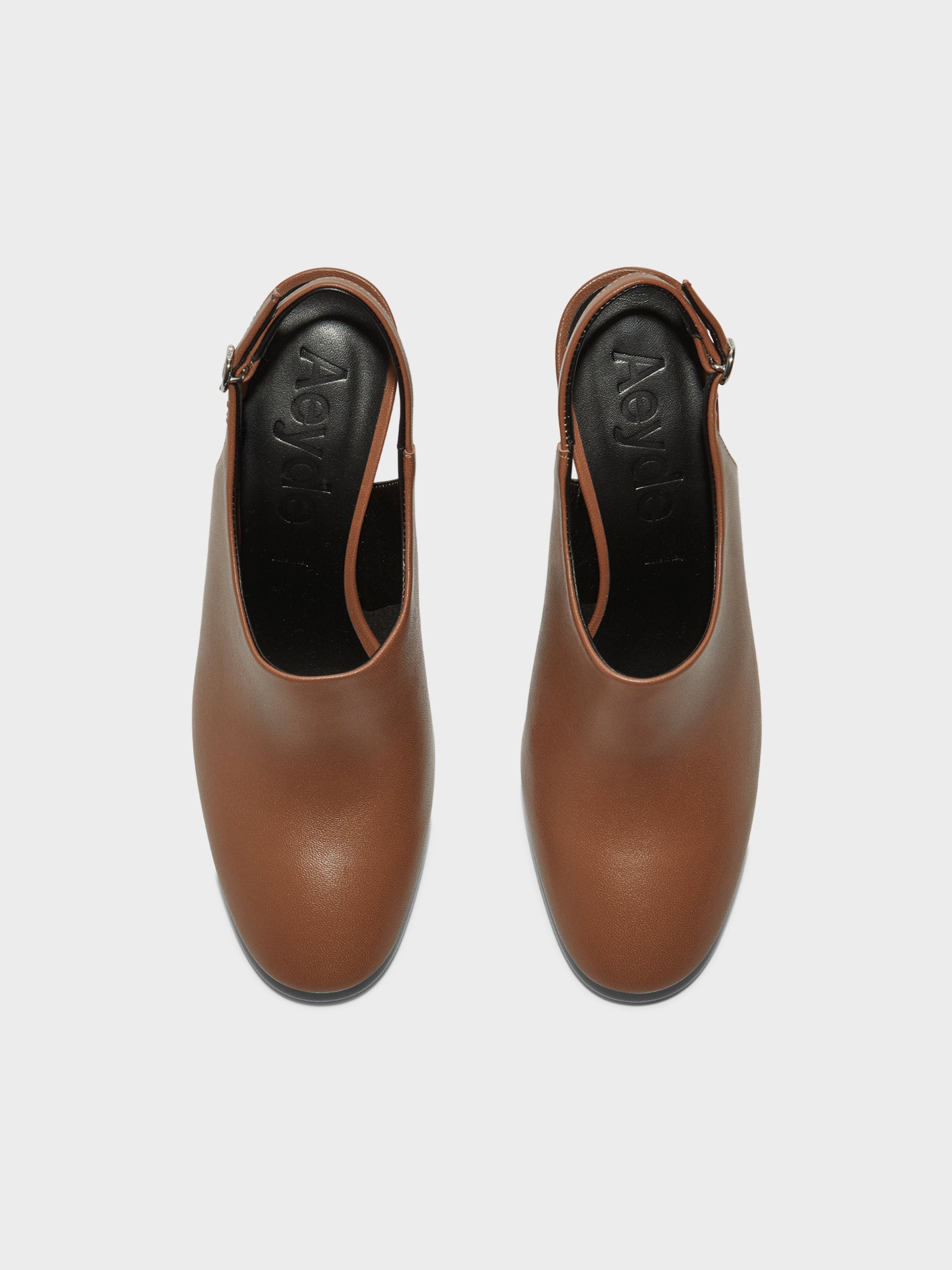 Aeyde | Malin Leather Pumps for Women | Tobacco Nappa | Round Toe | Mid Heel | Front View