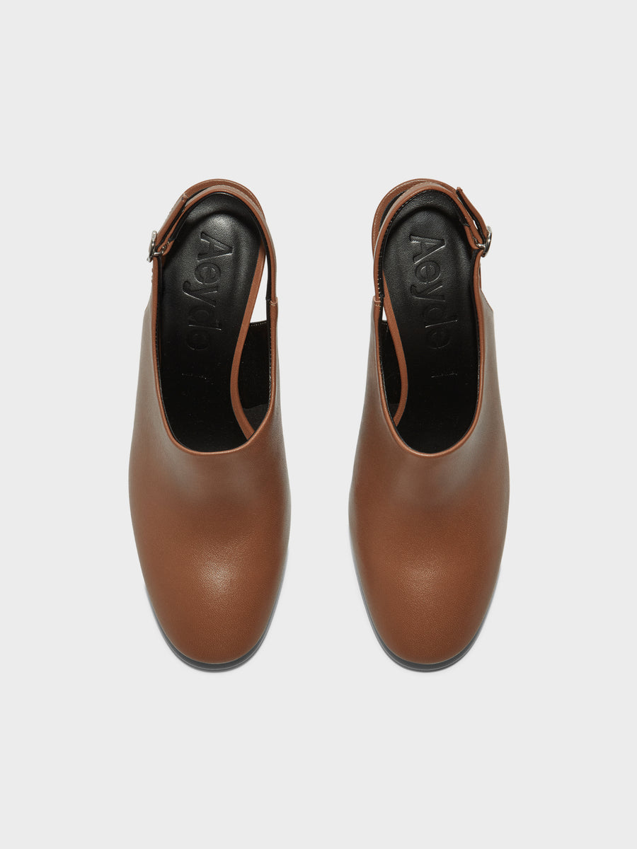 Aeyde | Malin Leather Pumps for Women | Tobacco Nappa | Round Toe | Mid Heel | Front View