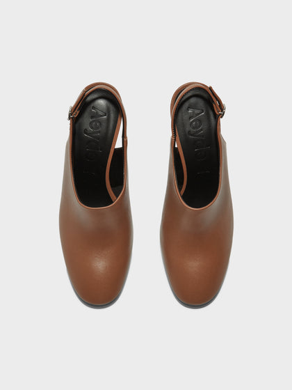Aeyde | Malin Leather Pumps for Women | Tobacco Nappa | Round Toe | Mid Heel | Front View
