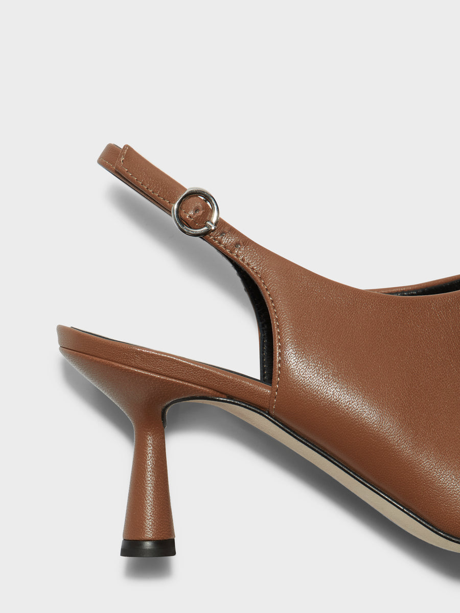 Aeyde | Malin Leather Pumps for Women | Tobacco Nappa | Round Toe | Mid Heel | Heel Details