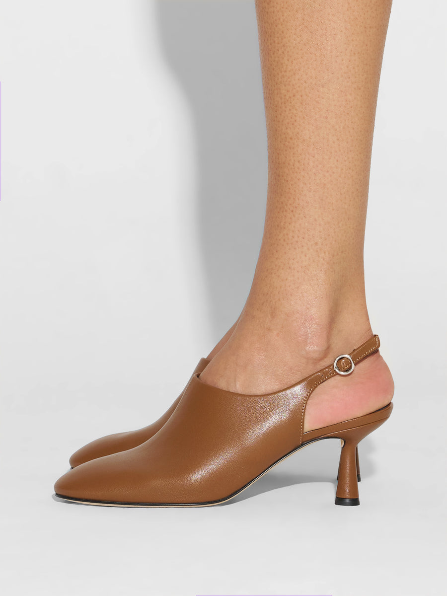 Aeyde | Malin Leather Pumps for Women | Tobacco Nappa | Round Toe | Mid Heel | How to Style