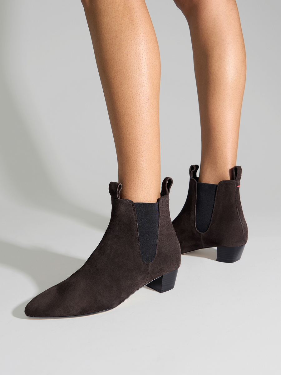 Aeyde | Malu Leather Ankle Boots Leather Ankle Boots for Women | Moka Suede | Round Toe | Low Heel | On Feet