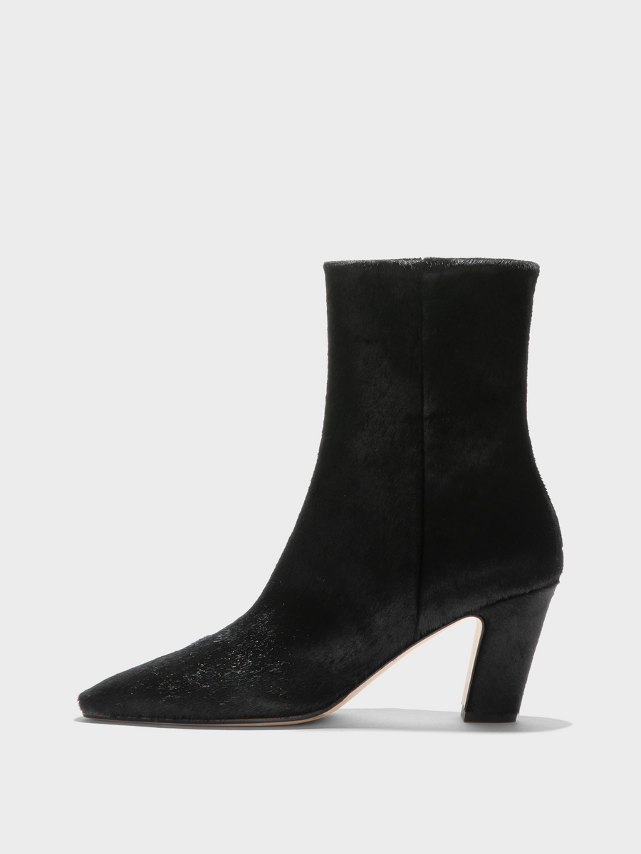 Aeyde | Maris Pony Hair Ankle Boots Leather Ankle Boots for Women | Black Ponyhair | Square Toe | High Heel | Side View