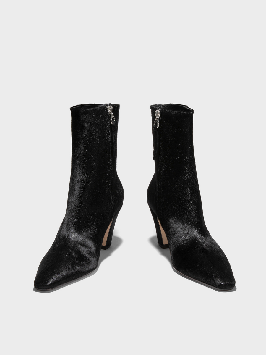 Aeyde | Maris Pony Hair Ankle Boots Leather Ankle Boots for Women | Black Ponyhair | Square Toe | High Heel | Luxury Materials | Handmade in Italy