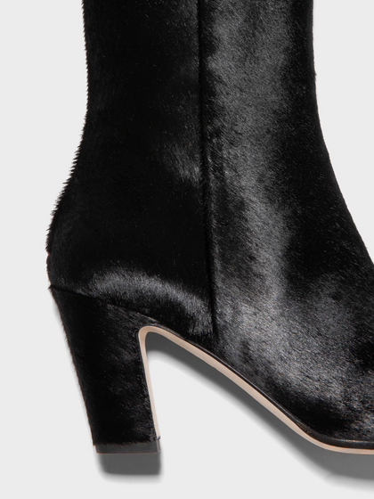 Aeyde | Maris Pony Hair Ankle Boots Leather Ankle Boots for Women | Black Ponyhair | Square Toe | High Heel | Heel Details