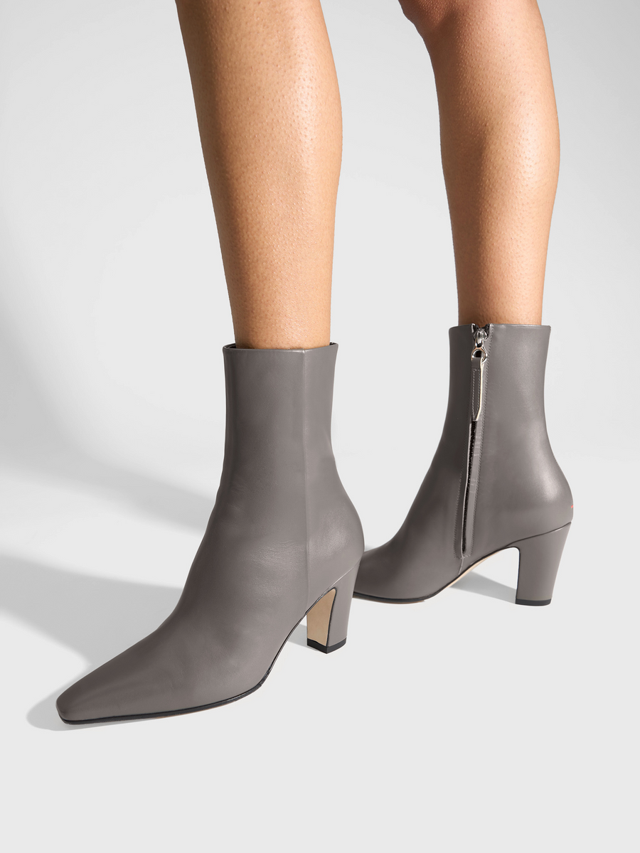 Aeyde | Maris Leather Ankle Boots Leather Ankle Boots for Women | Taupe Calf | Square Toe | High Heel | On Feet