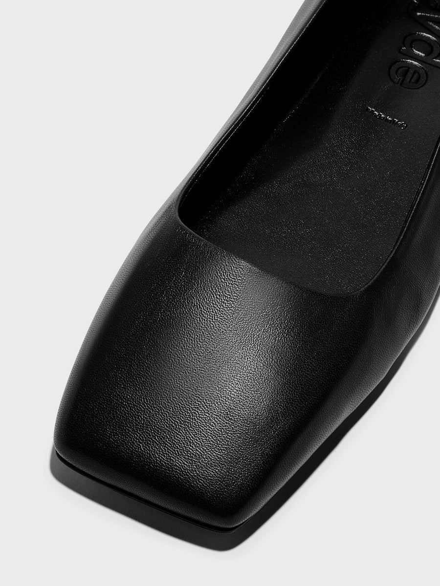 Aeyde | Matti Square-Toe Flats Leather  for Women | Black Nappa | Square Toe | Flat Heel | Heel Details