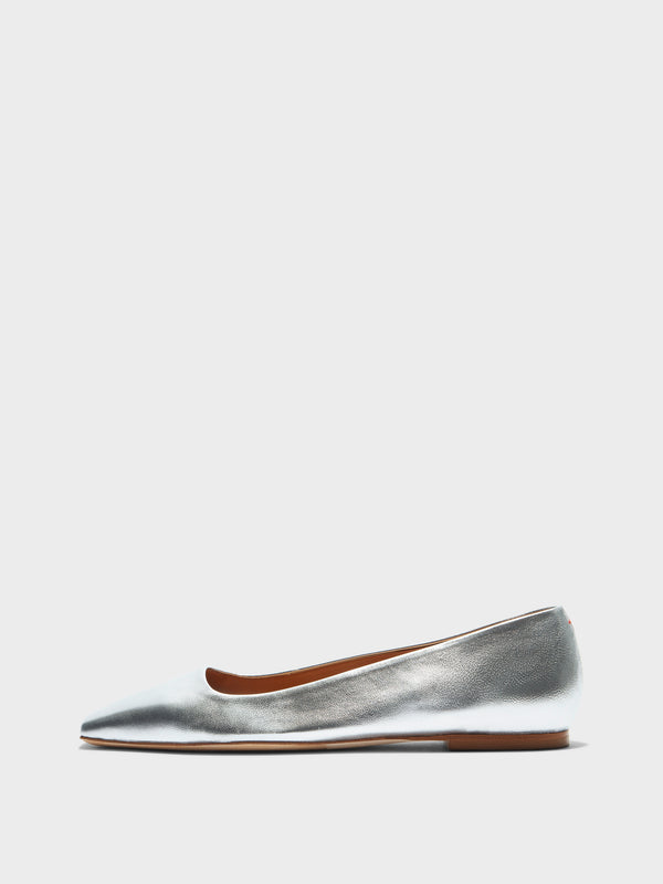 Aeyde | Matti Leather Flats for Women | Silver Nappa | Square Toe | Flat Heel | Side View