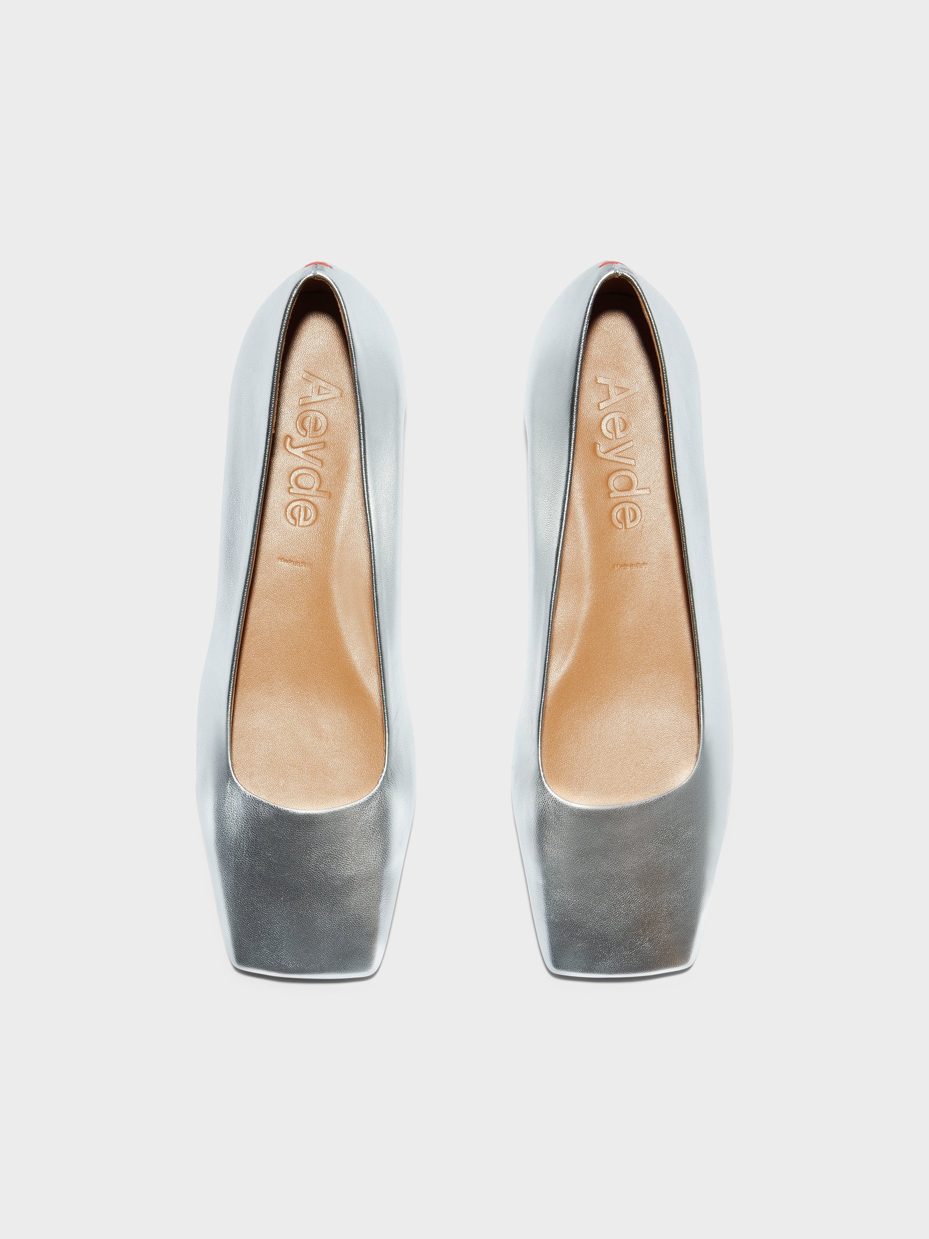Aeyde | Matti Leather Flats for Women | Silver Nappa | Square Toe | Flat Heel | Front View