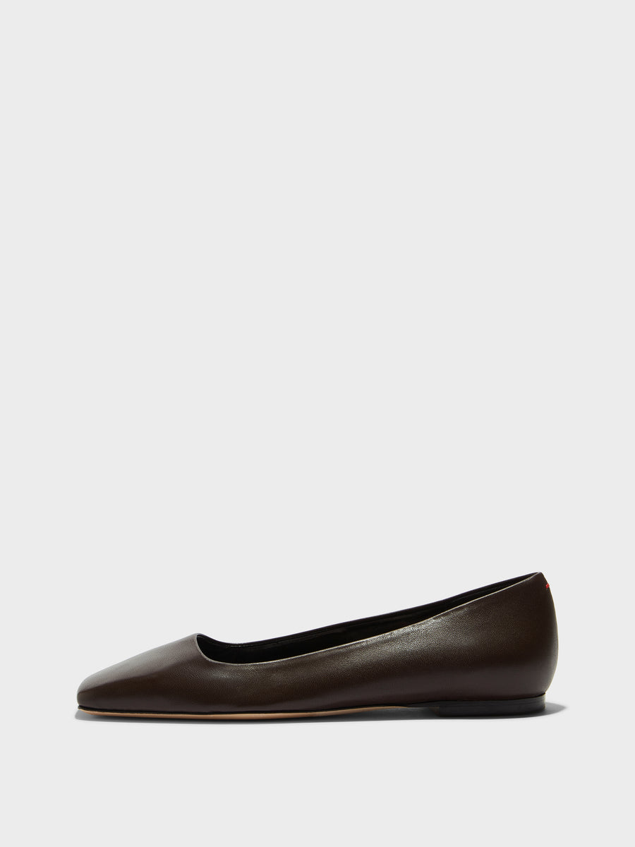 Aeyde | Matti Square-Toe Flats Leather Flats for Women | Moka Nappa | Square Toe | Flat Heel | Side View