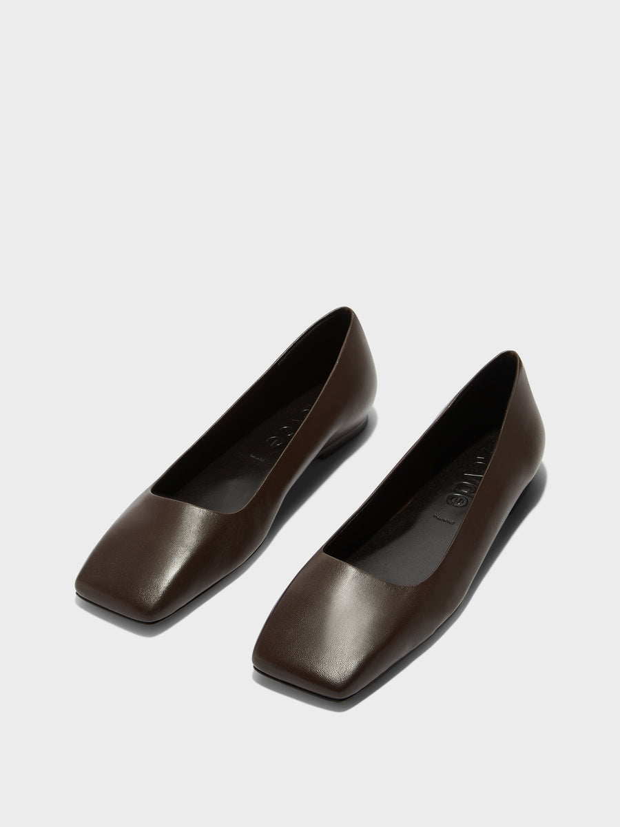 Aeyde | Matti Square-Toe Flats Leather Flats for Women | Moka Nappa | Square Toe | Flat Heel | Luxury Materials | Handmade in Italy