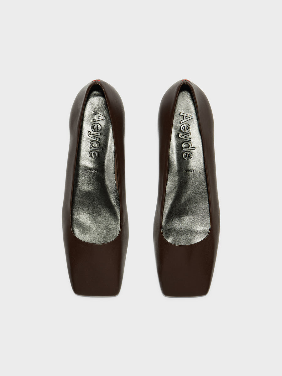 Aeyde | Matti Square-Toe Flats Leather Flats for Women | Moka Nappa | Square Toe | Flat Heel | Front View