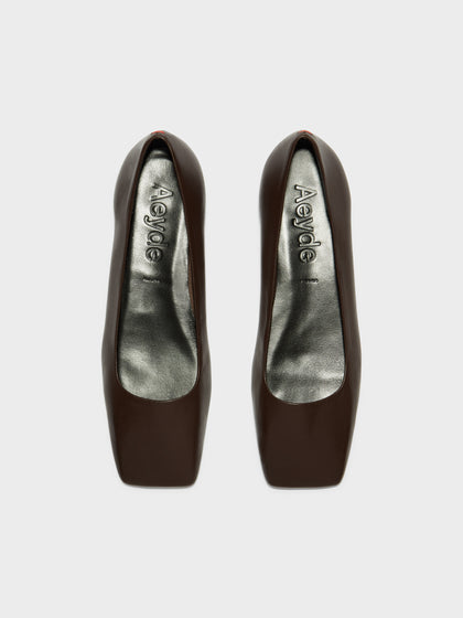 Aeyde | Matti Square-Toe Flats Leather Flats for Women | Moka Nappa | Square Toe | Flat Heel | Front View