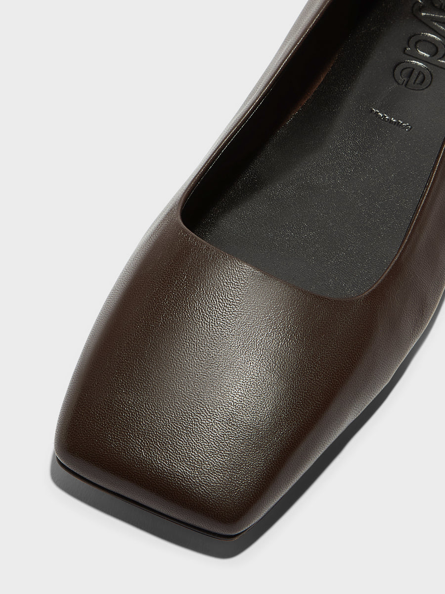 Aeyde | Matti Square-Toe Flats Leather Flats for Women | Moka Nappa | Square Toe | Flat Heel | Heel Details
