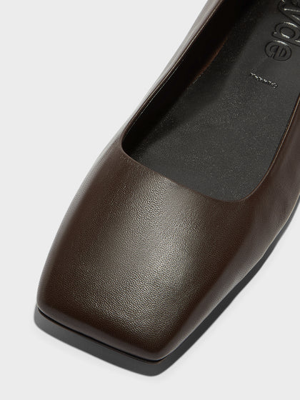 Aeyde | Matti Square-Toe Flats Leather Flats for Women | Moka Nappa | Square Toe | Flat Heel | Heel Details