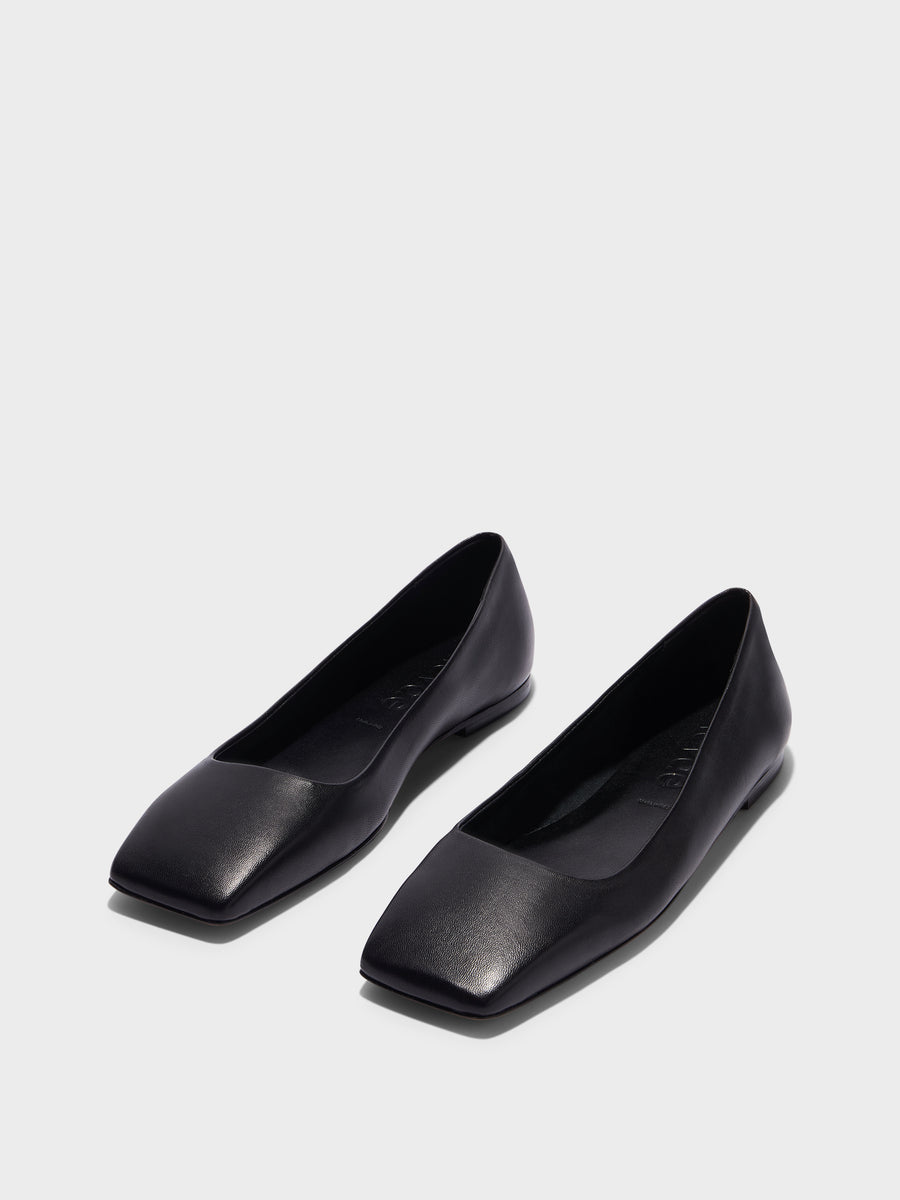 Aeyde | Matti Square-Toe Flats Leather  for Women | Black Nappa | Square Toe | Flat Heel | Luxury Materials | Handmade in Italy